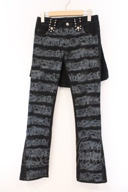 画像1: ALGONQUINS / ロゴストライププリントフラップパンツ  ブラック O-26-03-09-045-AL-PA-IG-OS