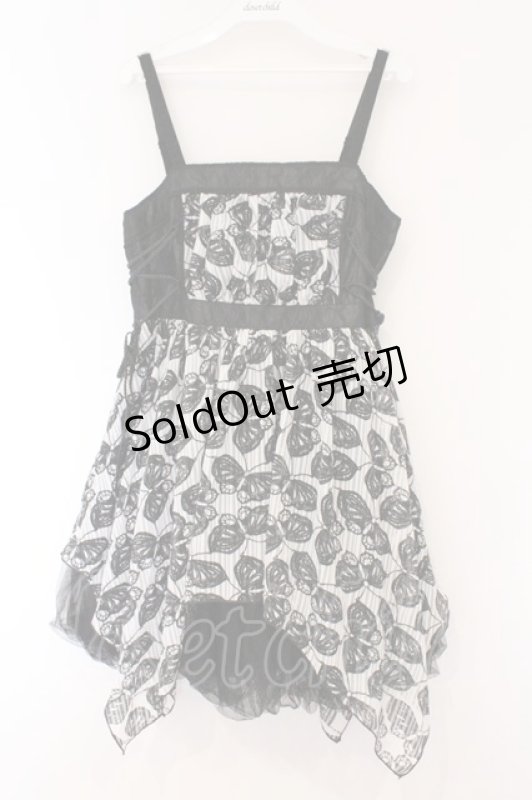 画像1: ALGONQUINS / バタフライプリントサイドレースアップワンピース  ブラック×ホワイト O-26-03-09-047-AL-OP-IG-OS (1)
