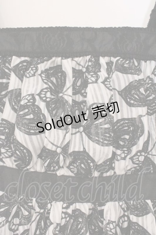 画像2: ALGONQUINS / バタフライプリントサイドレースアップワンピース  ブラック×ホワイト O-26-03-09-047-AL-OP-IG-OS (2)