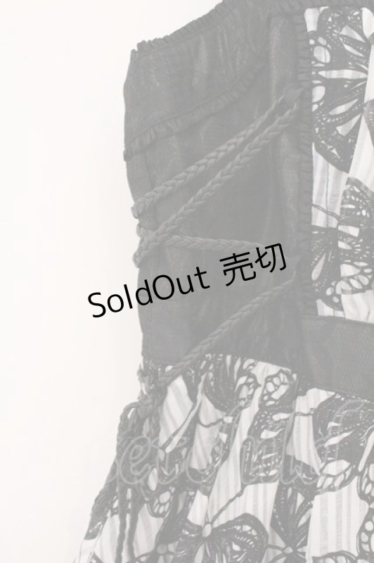 画像3: ALGONQUINS / バタフライプリントサイドレースアップワンピース  ブラック×ホワイト O-26-03-09-047-AL-OP-IG-OS (3)