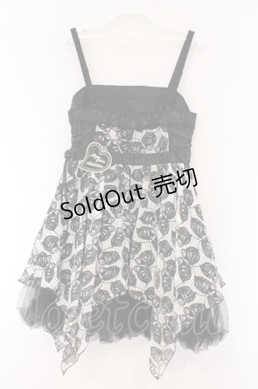 画像4: ALGONQUINS / バタフライプリントサイドレースアップワンピース  ブラック×ホワイト O-26-03-09-047-AL-OP-IG-OS (4)