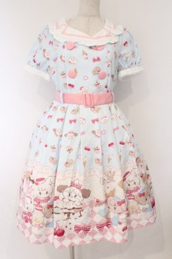 画像1: axes femme kawaii / mikko illustration × axes femme KAWAII ダイナーカフェワンピース  サックス O-26-03-09-005-AX-OP-IG-OS