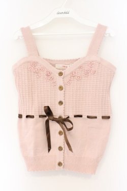画像1: PINK HOUSE / リボン通しモチーフニット  ピンク O-26-03-09-060-LO-TO-IG-OS