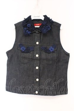 画像1: PINK HOUSE / フラワーモチーフデニムベスト  ブルー O-26-03-09-066-LO-TO-IG-OS
