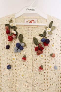 画像2: PINK HOUSE / フルーツ編みカーディガン  アイポリー O-26-03-09-074-LO-TO-IG-OS