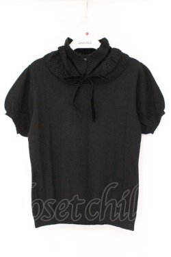 画像1: PINK HOUSE / つけ襟つき半袖ニット  クロ O-26-03-09-077-LO-TO-IG-OS