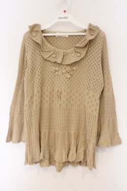 画像1: PINK HOUSE / お花モチーフニット L ベージュ O-26-03-09-079-LO-TO-IG-OS