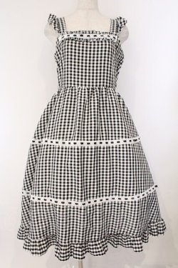 画像1: Cherirulu Chocola / ギンガムチェックジャンパースカート L クロ×シロ O-26-03-09-012-GO-OP-IG-OS