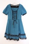 画像1: NieR Clothing / レースアップギンガムワンピース  ブルー×ブラック O-26-03-09-021-PU-OP-IG-ZT483 (1)