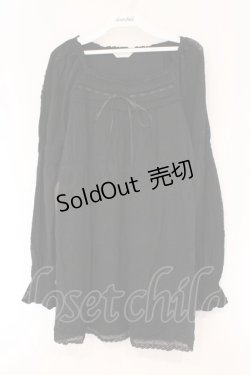 画像1: PINK HOUSE / パフスリーブはしごレースチュニック  クロ O-26-03-10-030-LO-TO-IG-OS