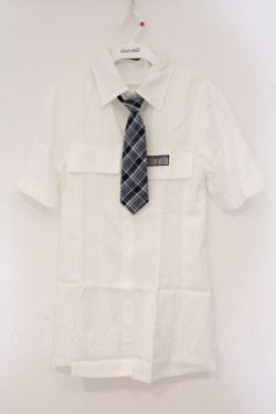 画像1: NieR Clothing / ウエストくびれスタイルアップシャツ【ワンタッチネクタイ付き】  ホワイト×ブルー O-26-03-10-103-PU-BL-IG-OS