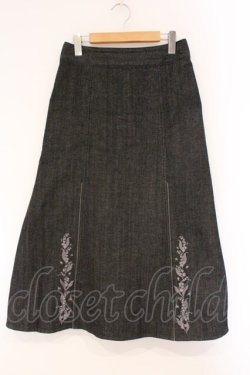 画像1: PINK HOUSE / すずらん刺繍デニムスカート L クロ O-26-03-10-107-LO-SK-IG-OS