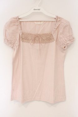 画像1: PINK HOUSE / カットワークレーススリーブTシャツ  ピンク O-26-03-10-016-LO-TO-IG-OS