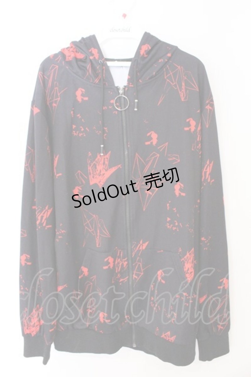 画像1: NieR Clothing / 転写ジップパーカー F ブラック×レッド折り鶴柄 O-26-03-11-044-PU-BL-OW-OS (1)