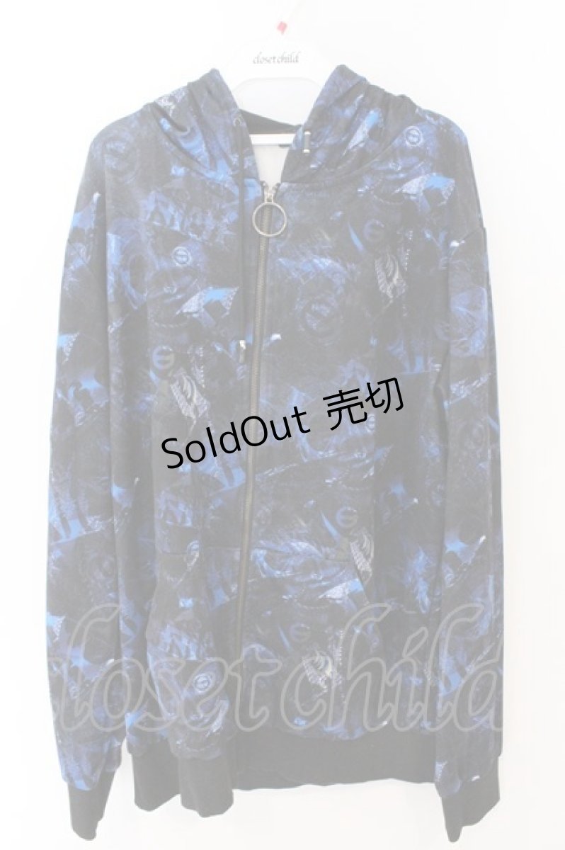 画像1: NieR Clothing / 転写ジップパーカー F ブラック×ブルーロゴ柄 O-26-03-11-046-PU-BL-OW-OS (1)