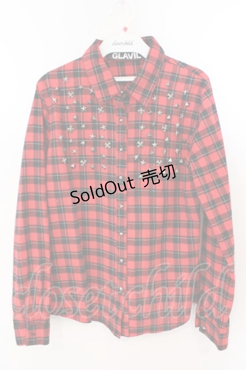 画像1: GLAVIL / スタッズチェックシャツ  レッド O-26-03-11-052-PU-BL-YM-ZT528 (1)