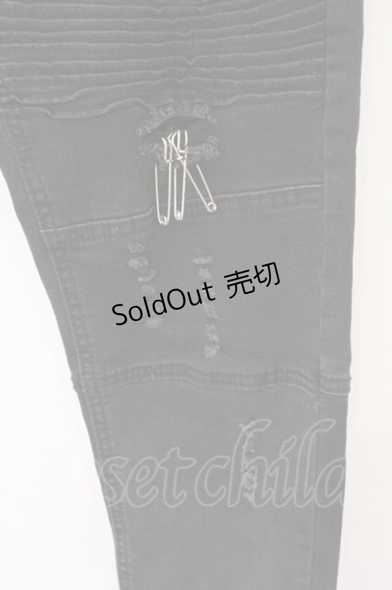 画像2: ALGONQUINS / デストロイバイカーデニムスキニーパンツ M ブラック O-26-03-11-059-AL-PA-YM-ZT527 (2)