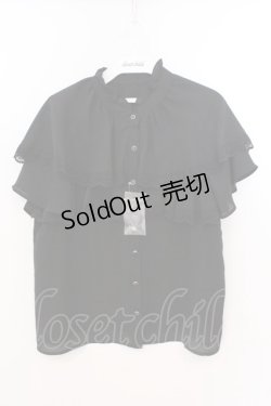 画像1: axes femme POETIQUE / ケープ半袖ブラウス M クロ O-26-03-11-074-AX-BL-OW-OS