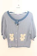 axes femme kawaii / クマ柄半袖ニットカーディガン M ブルー O-26-03-11-076-AX-TO-OW-OS