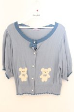 画像1: axes femme kawaii / クマ柄半袖ニットカーディガン M ブルー O-26-03-11-076-AX-TO-OW-OS (1)