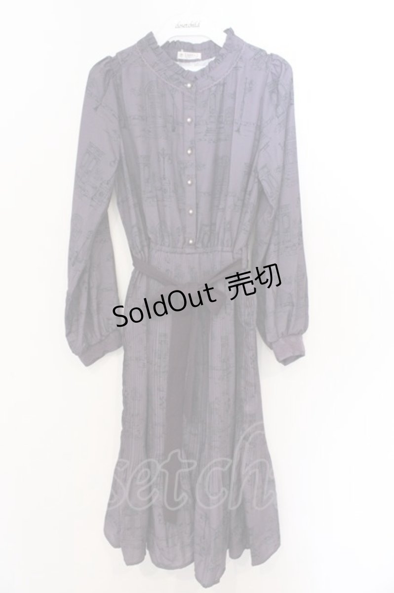 画像1: axes femme / 扉と街灯柄ワンピース F パープル O-26-03-11-079-0-OP-OW-OS (1)