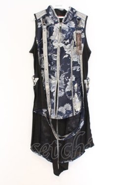 画像1: Qutie Frash / 後ろロングチャイナベスト  ネイビー×シルバー O-26-03-13-003-QU-TO-OW-OS