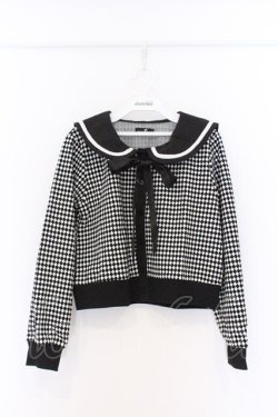 画像1: NieR Clothing / ダイヤ柄セーラーカーディガン F ブラック O-26-03-13-037-PU-TO-OW-OS