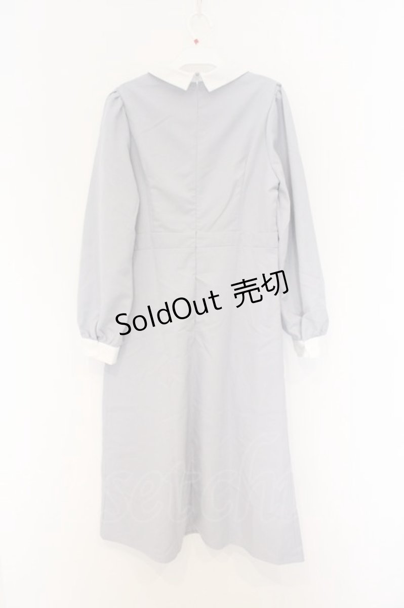 画像3: NieR Clothing / 配色襟付きパワーショルダーワンピース F ブルーグレー×ホワイト O-26-03-13-039-PU-OP-OW-ZT551 (3)