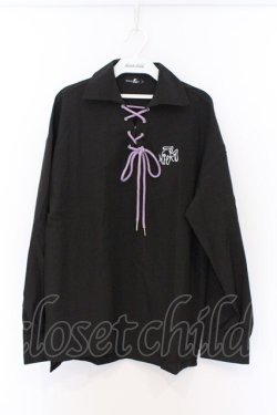 画像1: NieR Clothing / 刺繍入りレースアップシャツ F ブラック×パープル O-26-03-13-046-PU-BL-OW-OS