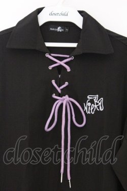 画像2: NieR Clothing / 刺繍入りレースアップシャツ F ブラック×パープル O-26-03-13-046-PU-BL-OW-OS