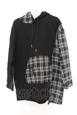画像1: NieR Clothing / チェック切替パーカー F ブラック O-26-03-13-052-PU-TO-OW-OS