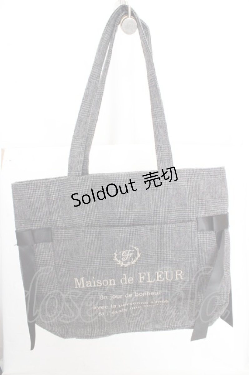 画像1: Maison de FLEUR / サイドリボンチェックMトート  クロ O-26-03-13-1034-LO-BG-OW-ZT716 (1)