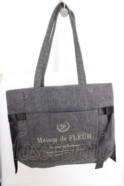 画像1: Maison de FLEUR / サイドリボンチェックMトート  クロ O-26-03-13-1034-LO-BG-OW-OS