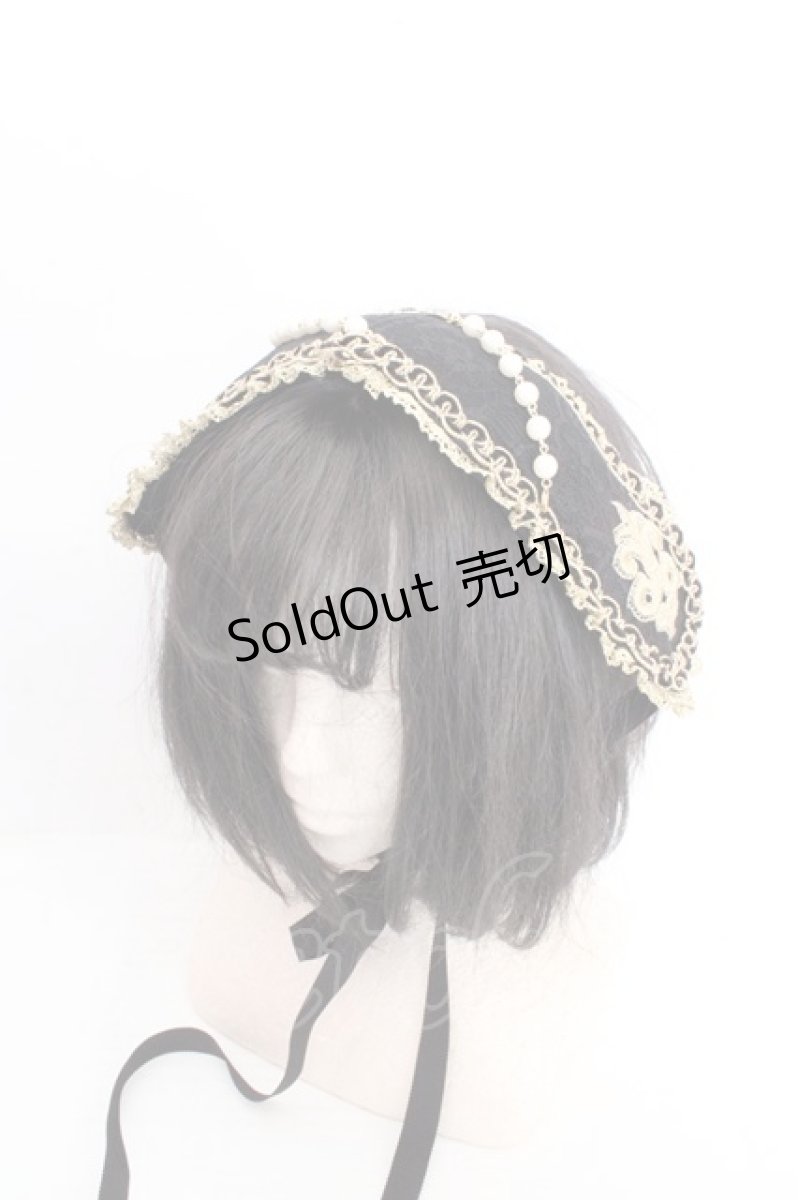 画像1: ALICE and the PIRATES / Julietteボンネットヘッドドレス  クロ×ゴールド O-26-03-13-1002-PA-AC-IG-ZT649 (1)