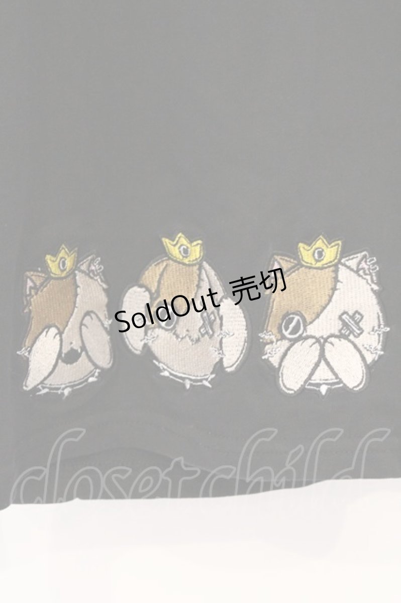 画像2: NieR Clothing / 刺繍入りハーフパンツ F ブラック×見ざる聞かざる言わざるミケ O-26-03-13-020-PU-PA-OW-OS (2)