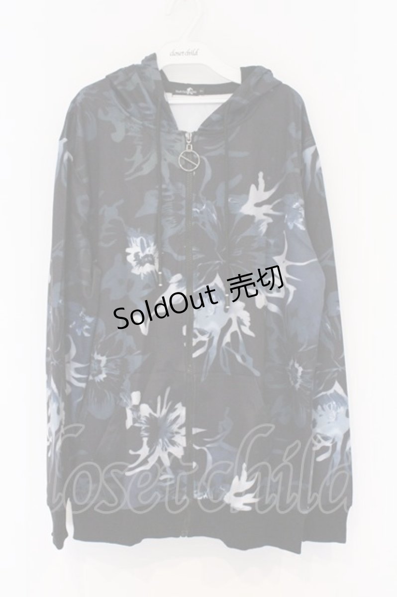 画像1: NieR Clothing / 転写ZIPパーカー F ブラック花柄 O-26-03-13-027-PU-TO-OW-ZT0315L (1)