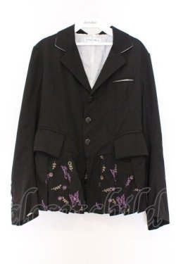 画像1: h.naoto Blood / バタフライ刺繍プリーツジャケット  ブラック×パープル O-26-03-14-1049-HN-JA-IG-OS