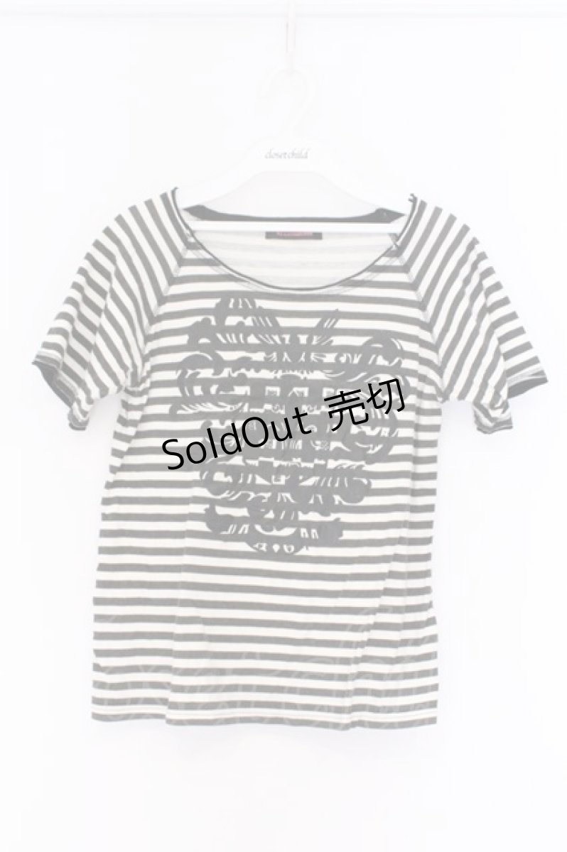 画像1: ALGONQUINS / プリントボーダーTシャツ  ホワイト×ブラック O-26-03-14-1057-AL-TS-IG-OS (1)