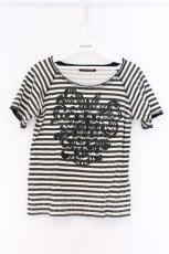 画像1: ALGONQUINS / プリントボーダーTシャツ  ホワイト×ブラック O-26-03-14-1057-AL-TS-IG-OS (1)