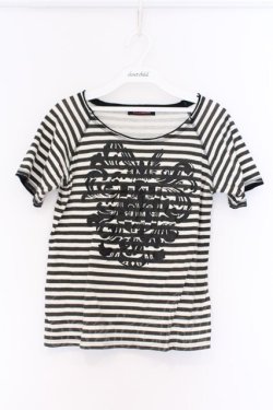 画像1: ALGONQUINS / プリントボーダーTシャツ  ホワイト×ブラック O-26-03-14-1057-AL-TS-IG-OS