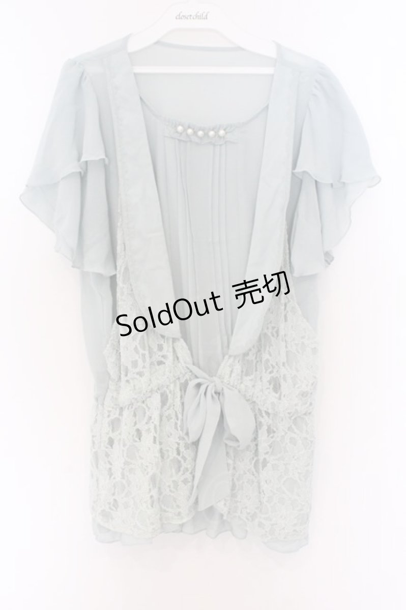 画像1: axes femme / レースベストレイヤード風ブラウス M ミント O-26-03-14-1061-AX-BL-IG-OS (1)