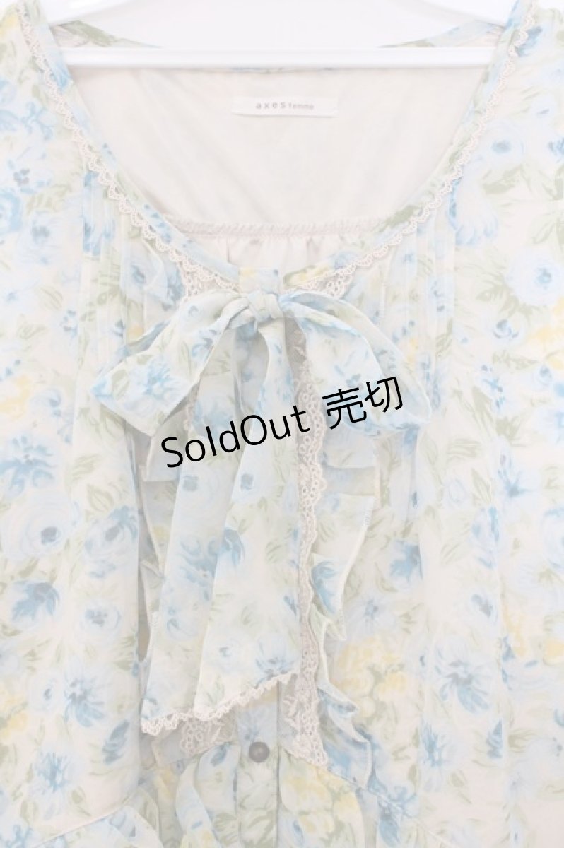 画像2: axes femme / 花柄シフォンワンピース M ベージュ×ブルー O-26-03-14-1068-AX-OP-IG-OS (2)