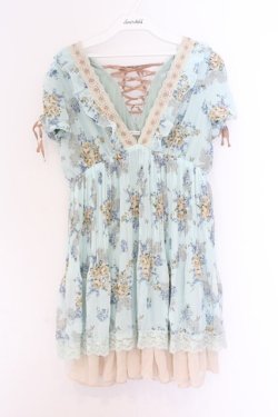 画像1: axes femme / 花柄アコーディオンプリーツチュニック M ミント O-26-03-14-1070-AX-TO-IG-OS