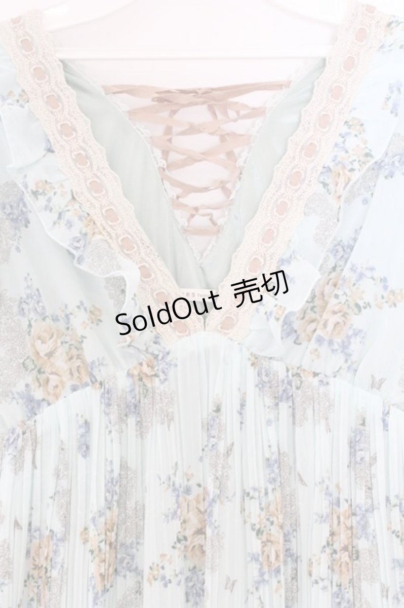 画像2: axes femme / 花柄アコーディオンプリーツチュニック M ミント O-26-03-14-1070-AX-TO-IG-OS (2)