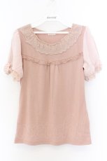 画像1: axes femme / ドットチュール切替シフォン袖プルオーバー M ピンク O-26-03-14-1072-AX-TO-IG-OS (1)