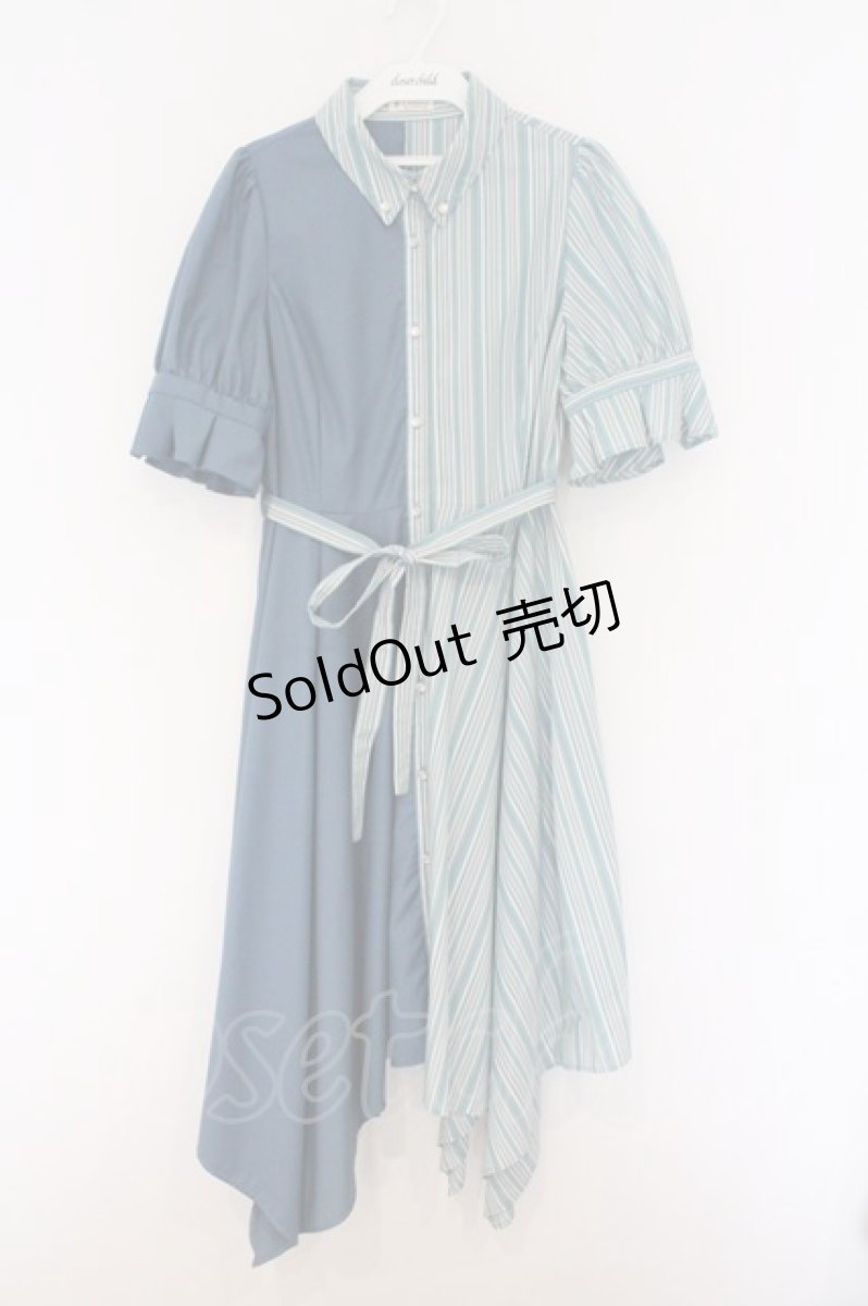 画像1: axes femme / バイカラー半袖ワンピ  サックス O-26-03-14-1080-AX-OP-IG-OS (1)