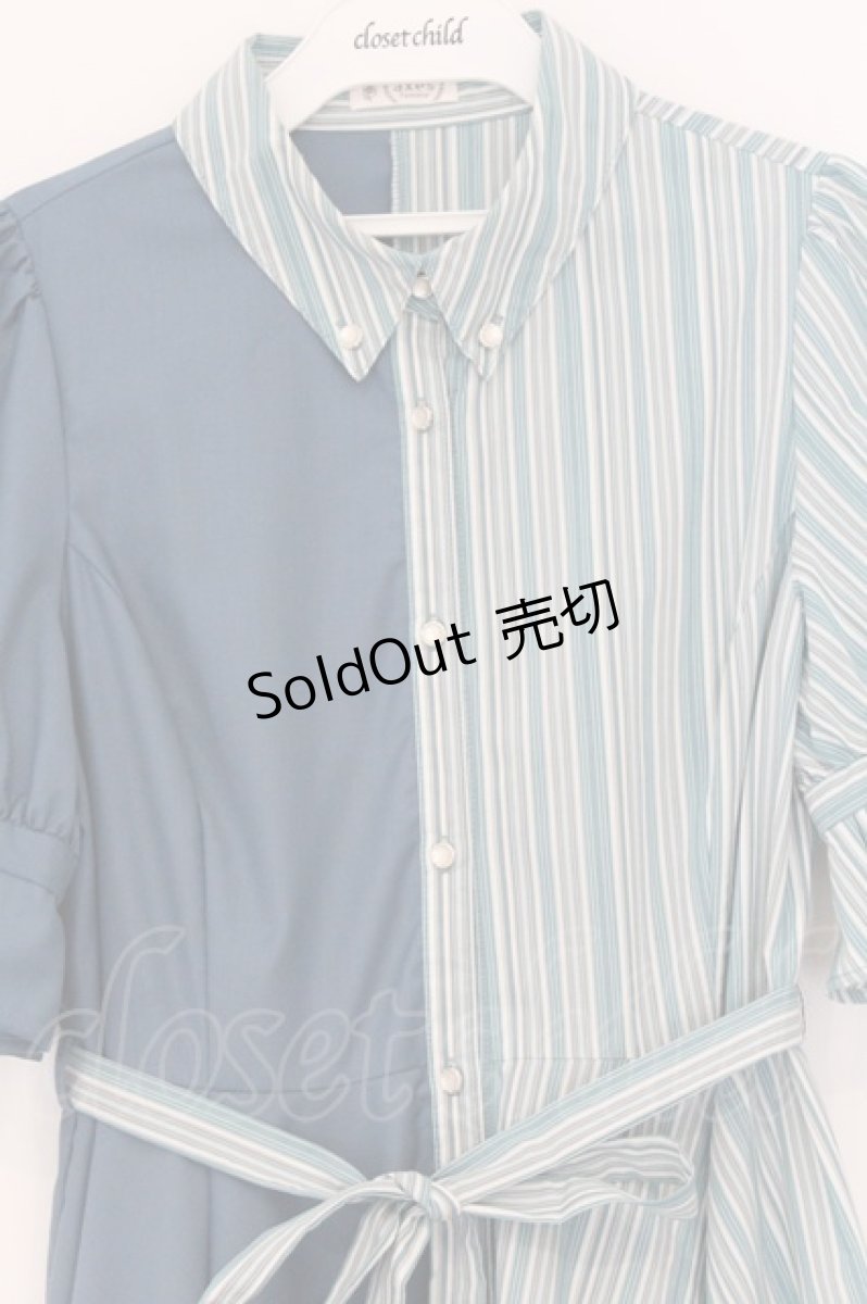 画像2: axes femme / バイカラー半袖ワンピ  サックス O-26-03-14-1080-AX-OP-IG-OS (2)