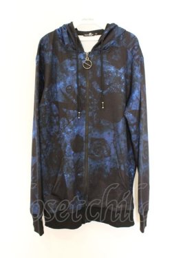 画像1: NieR Clothing / 転写ZIPパーカー  ブルー×ブラック ローズ柄 O-26-03-14-1017-PU-TO-IG-OS