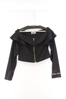 画像1: NieR Clothing / オフショルZIPトップス  ブラック×ピンク O-26-03-14-1030-PU-TO-IG-OS