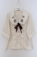 画像1: Amavel / 赤ずきんモチーフ刺繍入り　配色リボンタイ付ブラウス M キナリ O-26-03-16-001-CA-BL-OW-OS (1)